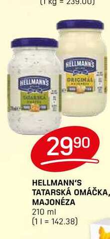 HELLMANN'S TATARSKÁ OMÁČKA, MAJONÉZA 210 ml