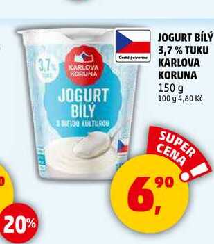 JOGURT BÍLÝ 3,7% TUKU KARLOVA KORUNA, 150 g