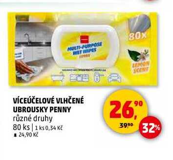 VÍCEÚČELOVÉ VLHČENÉ UBROUSKY PENNY, 80 ks 