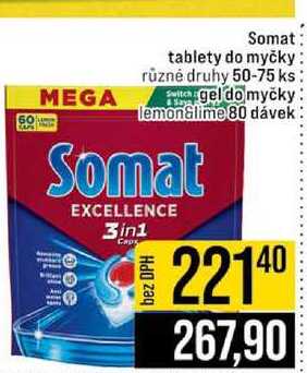 Somat tablety do myčky různé druhy 50-75 ks Switch gel do myčky lemonGlime 80 dávek 