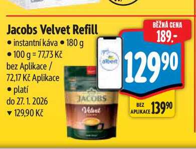 Jacobs Velvet Refill instantní káva  180 g