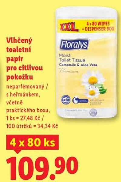 Vlhčený toaletní papír pro citlivou pokožku, 4x 80 ks