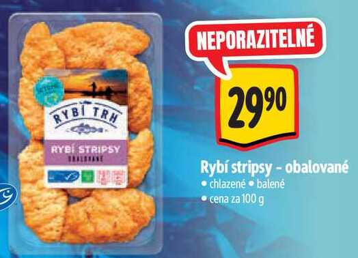 Rybí stripsy - obalované, cena za 100 g  