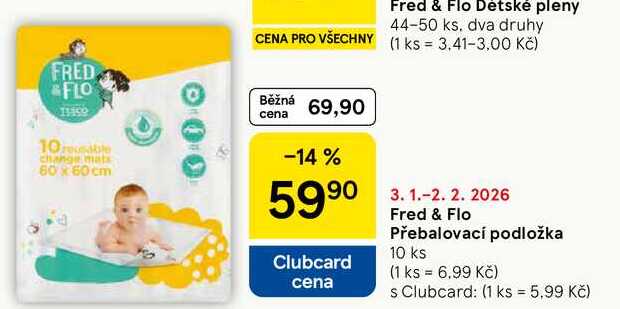 Fred & Flo Dětské pleny, 44-50 ks. dva druhy 