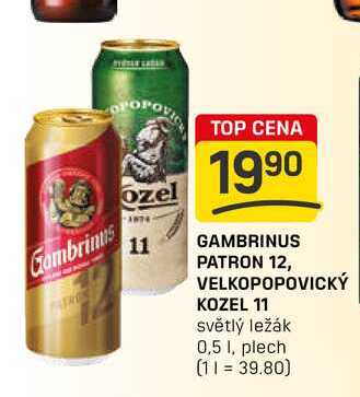 GAMBRINUS PATRON 12, VELKOPOPOVICKÝ KOZEL 11 světlý ležák 0,5 l, plech  v akci