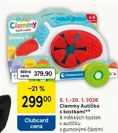 Clemmy Autíčko s kostkami, 8 měkkých kostek v autíčku s gumovými částmi