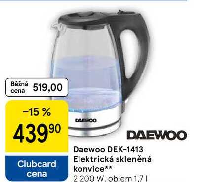 Daewoo DEK-1413 Elektrická skleněná konvice, 2 200 W, objem 1,7 l 