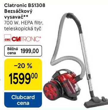Clatronic BS1308 Bezsáčkový vysavač, 700 W, HEPA filtr. teleskopická tyč 