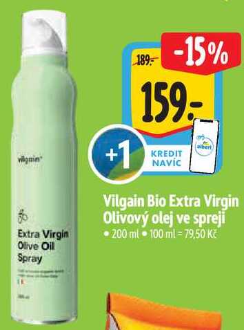Vilgain Bio Extra Virgin Olivový olej ve spreji, 200 ml 