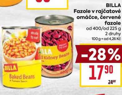 BILLA Fazole v rajčatové omáčce, červené fazole od 400/od 225 g 