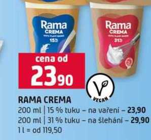 RAMA CREMA VECAN 200 ml 15% tuku na vaření 200 ml 31% tuku na šlehání 
