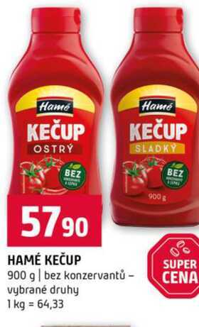 HAMÉ KEČUP 900 g bez konzervantů vybrané druhy