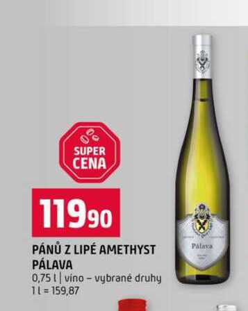 PÁNŮ Z LIPÉ AMETHYST PÁLAVA 0,75l vino vybrané druhy 