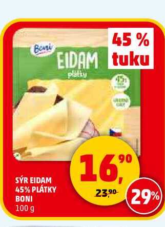 SÝR EIDAM 45% PLÁTKY BONI, 100 g
