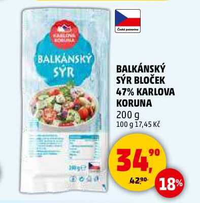 BALKÁNSKÝ SÝR BLOČEK 47% KARLOVA KORUNA, 200 g