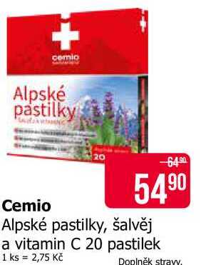 Cemio Alpské pastilky, šalvěj a vitamin C 20 pastilek