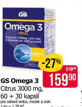 GS Omega 3 Citrus 3000 mg, 60 + 30 kapslí 