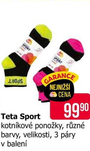 Teta Sport kotníkové ponožky, různé barvy, velikosti, 3 páry v balení 