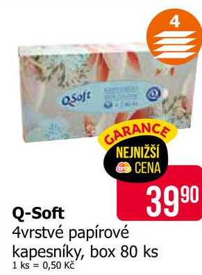 Q-Soft 4vrstvé papírové kapesníky, box 80 ks