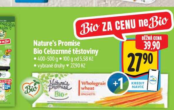   Nature's Promise  Bio Celozrnné těstoviny 400-500 g  