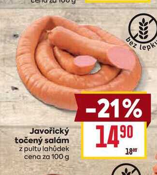 Javořický točený salám z pultu lahůdek cena za 100 g 