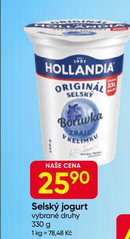 HOLLANDIA Selský jogurt vybrané druhy 330 g 