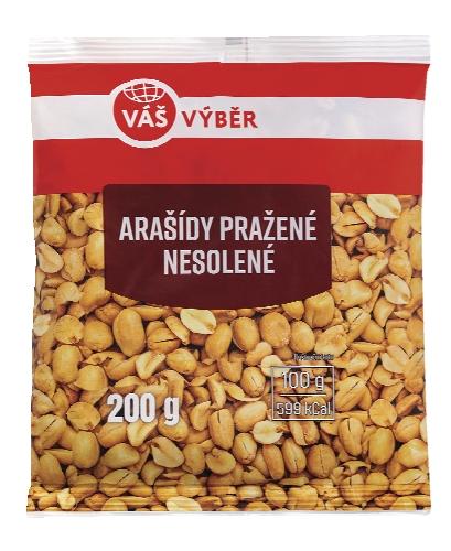 VÁŠ VÝBĚR Arašídy pražené nesolené, 200 g