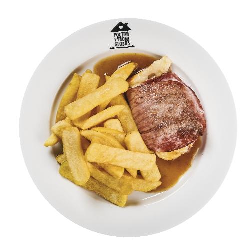 Vepřová kapsa se šunkou a sýrem se steakovými hranolky