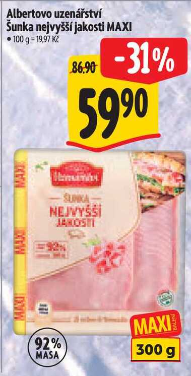 Albertovo uzenářství Šunka nejvyšší jakosti MAXI, 300 g