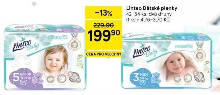 Linteo Dětské plenky, 42-54 ks, dva druhy 