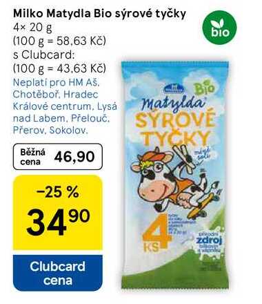 Milko Matydla Bio sýrové tyčky, 4× 20 g 