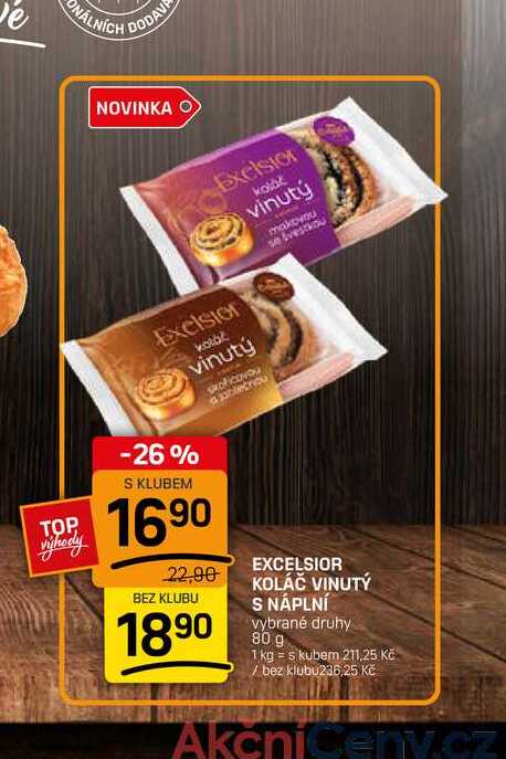 EXCELSIOR KOLÁČ VINUTÝ S NÁPLNÍ vybrané druhy 80 g 