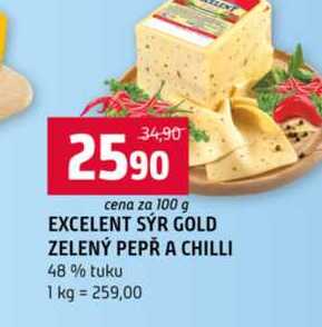 EXCELENT SÝR GOLD ZELENÝ PEPŘ A CHILLI 48% tuku 100g