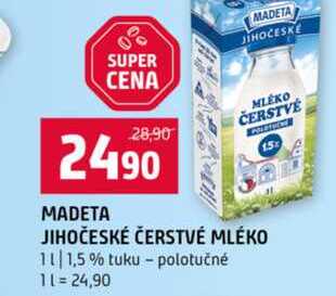 MADETA JIHOČESKÉ ČERSTVÉ MLÉKO 1l 1,5 % tuku polotučné
