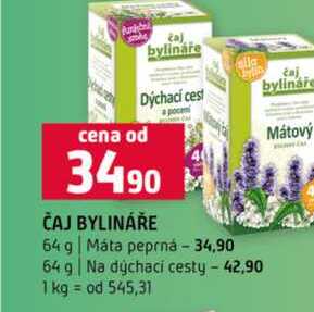 ČAJ BYLINÁŘE Máta peprná 64 g Na dýchací cesty