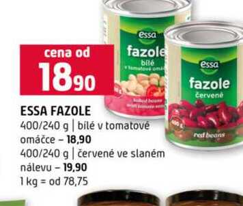 ESSA FAZOLE 400/240 g bílé v tomatové omáčce 400/240 g červené ve slaném nálevu 