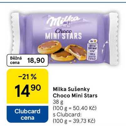 Milka Sušenky Choco Mini Stars, 38 g 