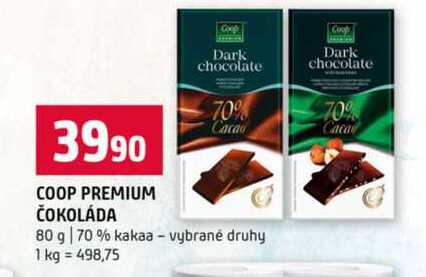 COOP PREMIUM ČOKOLÁDA 80 g 70 % kakaa vybrané druhy