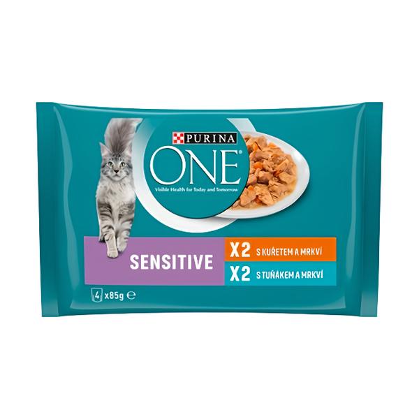 Purina ONE Sensitive kapsičky pro kočky kuře, tuňák ve šťávě 4x85g