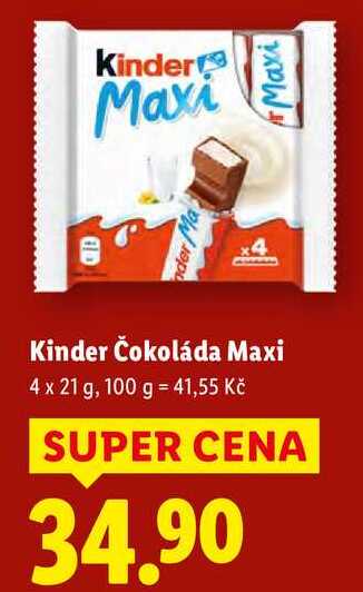 Kinder Čokoláda Maxi, 4x 21 g