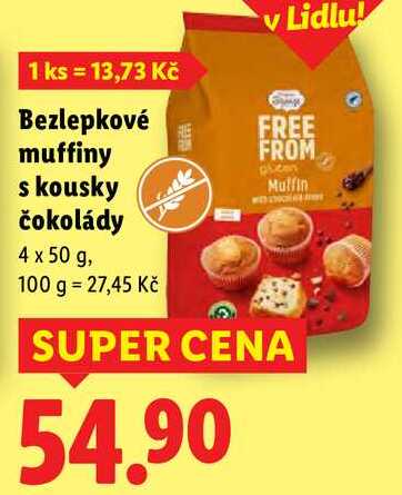 Bezlepkové muffiny s kousky čokolády, 4x 50 g