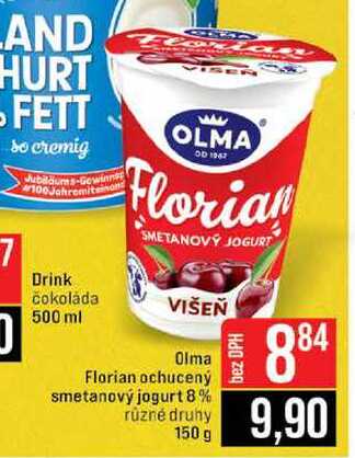Olma Florian ochucený smetanový jogurt 8% různé druhy 150 g