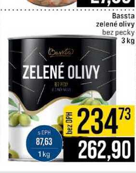 Bassta zelené olivy bez pecky 3 kg 