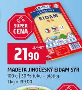 MADETA JIHOČESKÝ EIDAM SÝR 100 g 30% tuku plátky 
