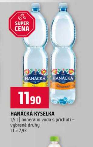 HANÁCKÁ KYSELKA 1,5l minerální voda s příchutí vybrané druhy 