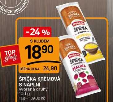 ŠPIČKA KRÉMOVÁ S NÁPLNÍ vybrané druhy 100 g