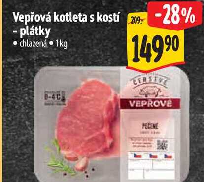 Vepřová kotleta s kostí  - plátky  1 kg