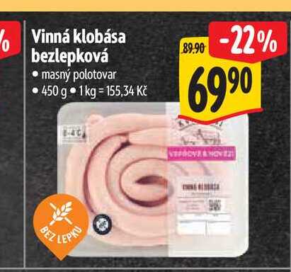 Vinná klobása bezlepková  450 g