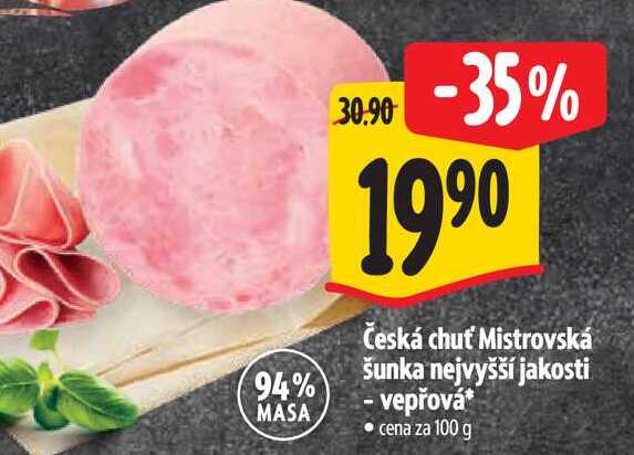 Česká chuť Mistrovská šunka nejvyšší jakosti - vepřová 100 g