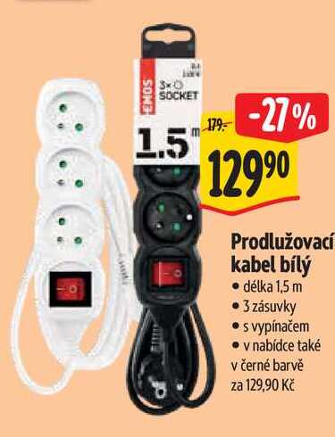 Prodlužovací kabel bílý 
